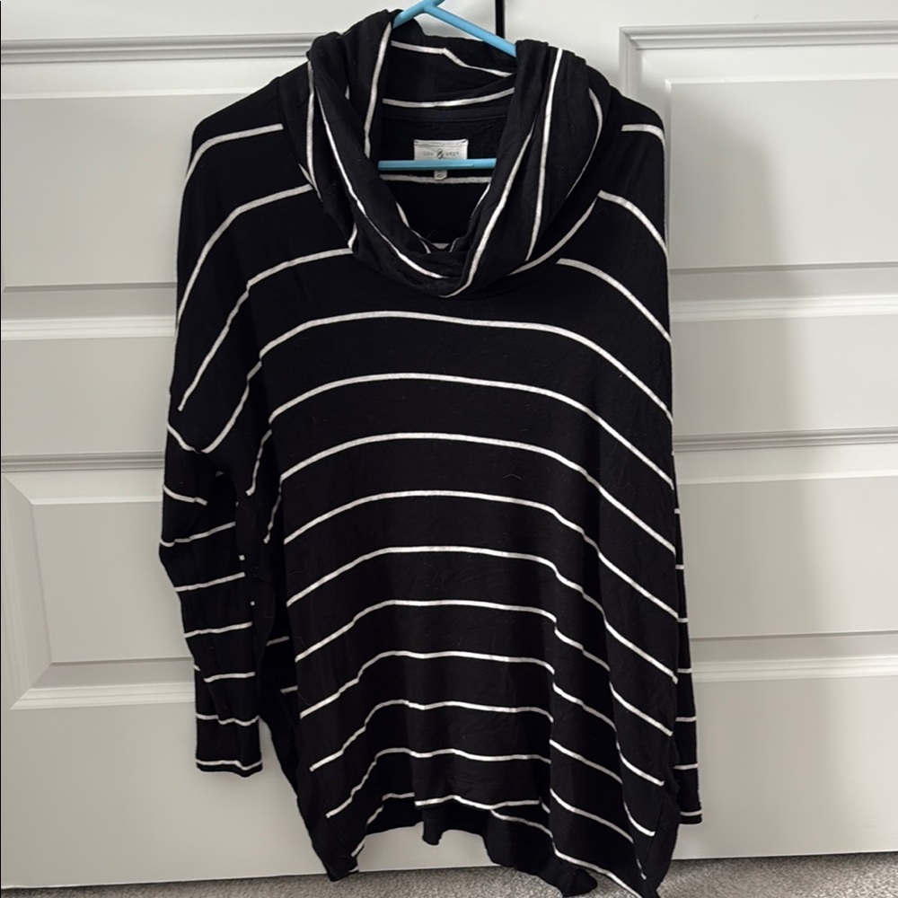 Lou & Grey Black and White Cowl Neck Sweater